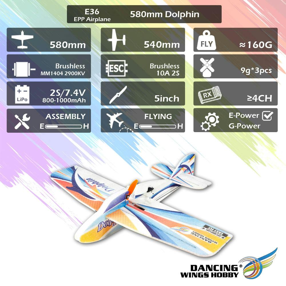 Dancing Wings Hobby E36 Dolphin 580mm Wingspan EPP Ultralight RC Airplane