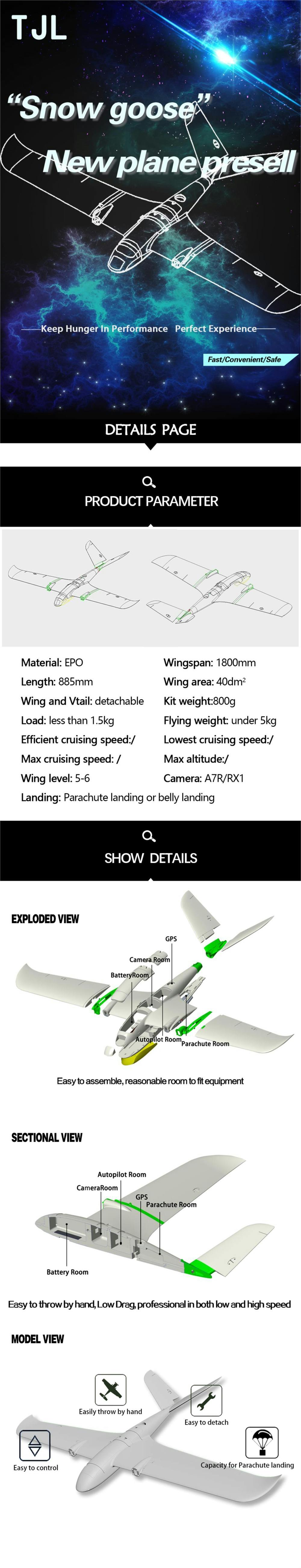 X-UAV TJL Mini Goose 1800mm Wingspan EPO Fixed Wings RC Airplane Frame Kit/PNP